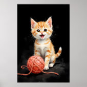 Spielhaftes Kätzchen mit Garn Wasserfarbdruck Poster (Vorne)