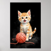 Spielhaftes Kätzchen mit Garn Wasserfarbdruck Poster (Vorne)