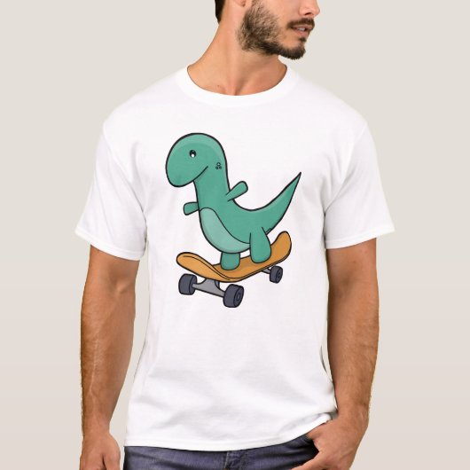 Spieliger Dinosaurier auf Skateboard T-Shirt (Vorderseite)