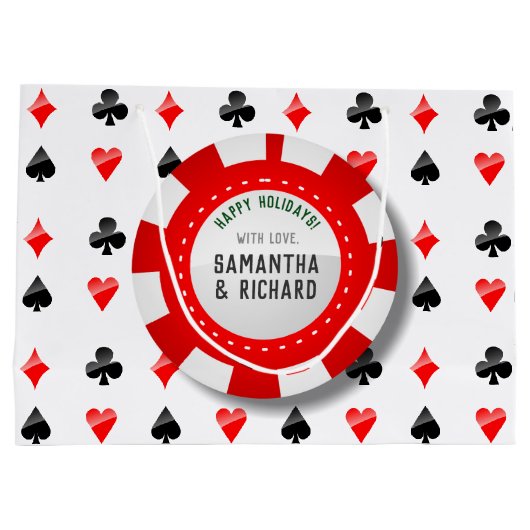 Spielkarte-Anzüge mit mit Monogramm Poker-Chip Große Geschenktüte (Rückseite)