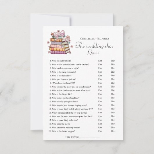 Spielkarte für das Hochzeitschuhbuch Brautparty Einladung (Vorderseite)