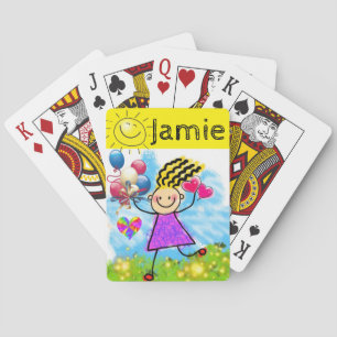 Spielkarten-Deck-Balloons-Mädchen-Rosa-Herzen-Gelb Spielkarten