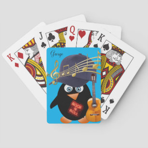 Spielkarten Deck Pinguin Blau Gitarre Rock n Roll