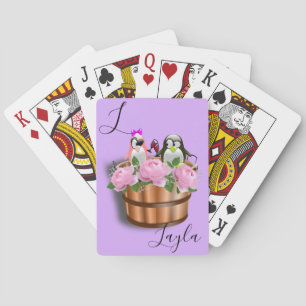 Spielkarten Deck Pinguin Lila Wein Rosa Rosen