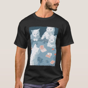 Spielkarten Pop Art Glücksspiel Weiße Katze Spielt T-Shirt