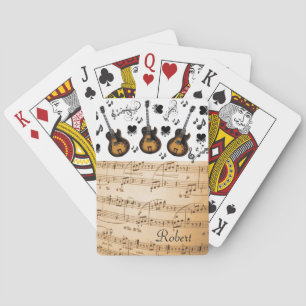 Spielkartenstapel Gitarrenmusiknoten schwarze Herz Spielkarten