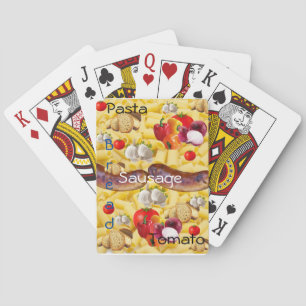 Spielkartenstapel Pasta Zwiebeln Olivenöl Brot Spielkarten