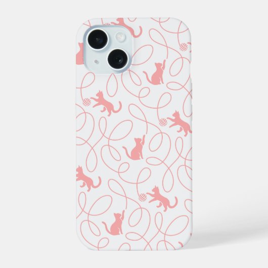 Spielkatze und Garnball-Muster Hellkorallenrosa iPhone 15 Hülle (Rückseite)