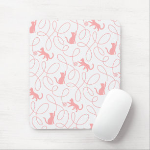 Spielkatze und Garnball-Muster Hellkorallenrosa Mousepad