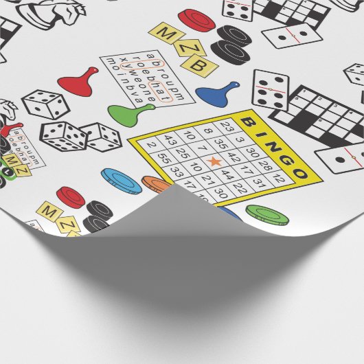 Spielnacht, Brettspiele und Word-Puzzles Geschenkpapier (Ecke)