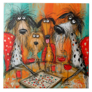 Spielnacht für Hunde mit Wein Fliese