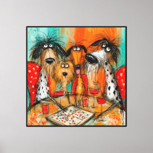 Spielnacht für Hunde mit Wein Leinwanddruck