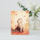 Spielotter im Herbstlaub Postkarte (Stehend Vorderseite)