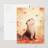 Spielotter im Herbstlaub Postkarte (Vorne/Hinten)