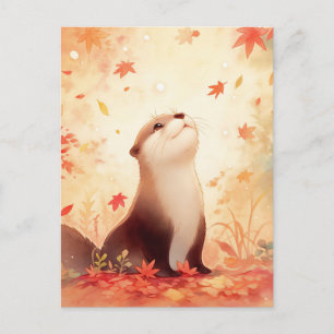 Spielotter im Herbstlaub Postkarte