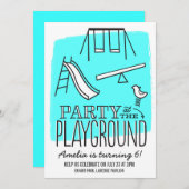 Spielplatz Party Einladung - Aqua (Vorne/Hinten)