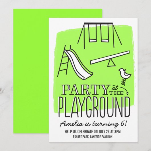 Spielplatz Party Einladung - Limon (Vorne/Hinten)