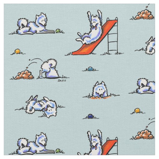 Spielplatz Samoyeds Touch Aquamarin Stoff (Nahaufnahme)