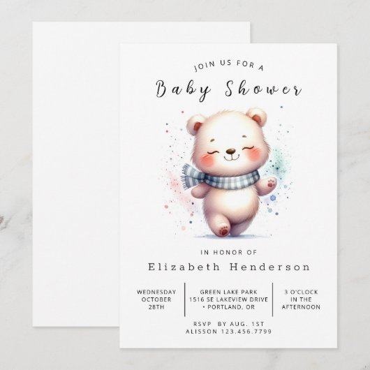 Spielspass Online Bärendusche Einladung (Vorne/Hinten)