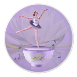 Spieluhr-Ballerina mit Wasser-Lilie Keramikknauf