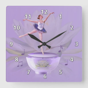 Spieluhr-Ballerina mit Wasser-Lilie Quadratische Wanduhr