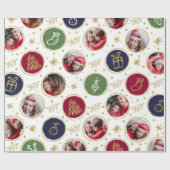 Spielvolle Familienfoto Collage Weihnachten Weiß Geschenkpapier (Flach)