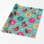 Spielvolle Familienfoto Collage Weihnachtsminze Geschenkpapier (Ungerollt)