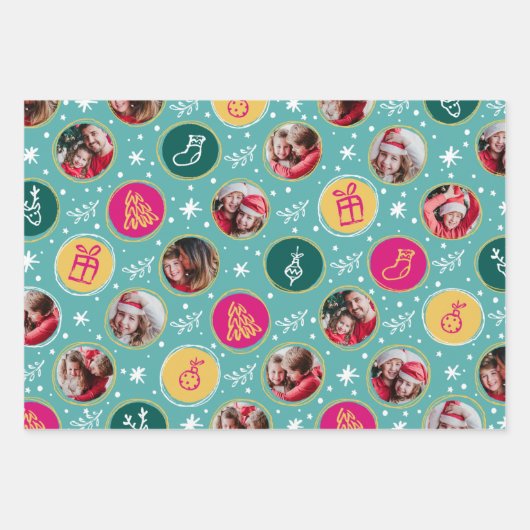 Spielvolle Foto Collage Weihnachtsbrise Farben Geschenkpapier Set (Vorderseite 2)