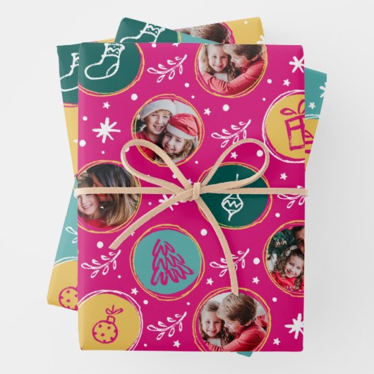 Spielvolle Foto Collage Weihnachtsbrise Farben Geschenkpapier Set (Beispiel)