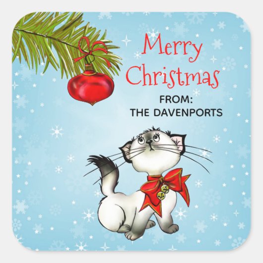 Spielvolle Kätzchen in einem roten Weihnachtsbock Quadratischer Aufkleber (Vorderseite)