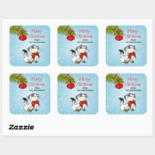 Spielvolle Kätzchen in einem roten Weihnachtsbock Quadratischer Aufkleber (Blatt)