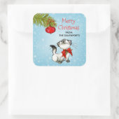 Spielvolle Kätzchen in einem roten Weihnachtsbock Quadratischer Aufkleber (Tasche)