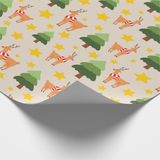 Spielvolle Rentiere Weihnachtsbaum & Sterne Nahtlo Geschenkpapier (Ecke)