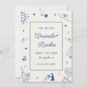 Spielvolle Retro Hand Drawn Whimsical Doodle Weddi Save The Date (Vorderseite)