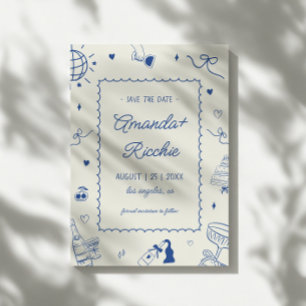 Spielvolle Retro Hand Drawn Whimsical Doodle Weddi Save The Date