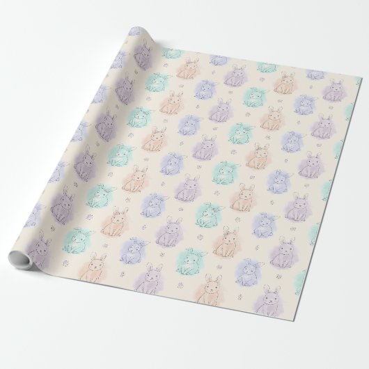 Spielvolle Sketch Bunnies Monogram Geschenkpapier (Ungerollt)