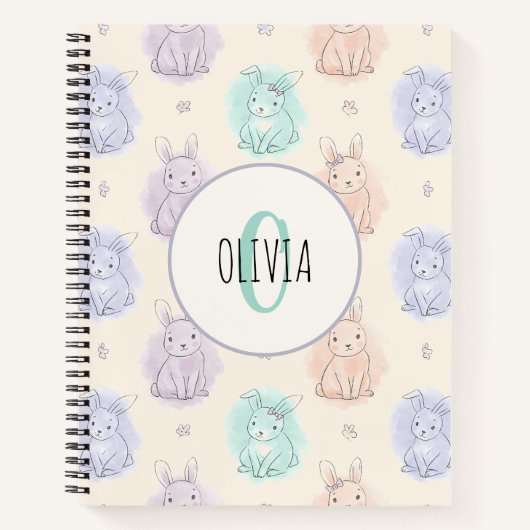 Spielvolle Sketch Bunnies Monogram Notizblock (Vorderseite)