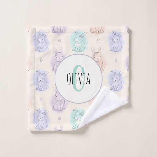 Spielvolle Sketch Bunnies Monogram Waschlappen (Waschlappen)