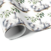 Spielvolle weiße Katze mit Baumzweig Geschenkpapier (Rolleneckpunkt)
