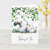 Spielvolle weiße Katze mit Vogel zum Nachdenken Karte (Gelbe Blume)