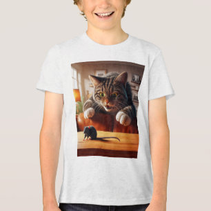 Spielvolles Cat Pouncon Mouse - Funny Cartoon Desi Tri-Blend Shirt