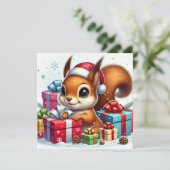 Spielvolles Eichhörnchen unter Weihnachtsgeschenke Feiertagskarte (Stehend Vorderseite)