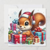 Spielvolles Eichhörnchen unter Weihnachtsgeschenke Feiertagskarte (Vorderseite)