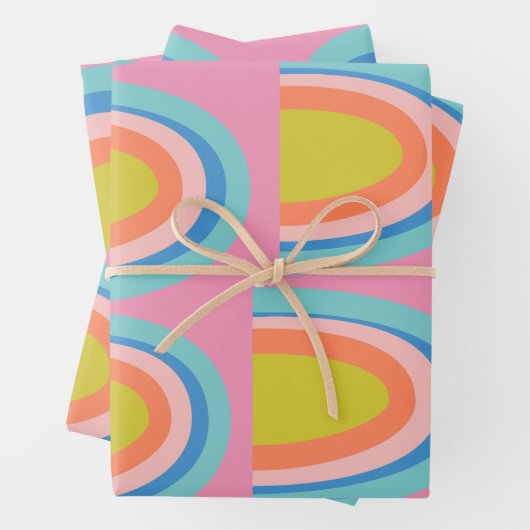 Spielvolles geometrisches Regenbogenmuster in leuc Geschenkpapier Set (Beispiel)