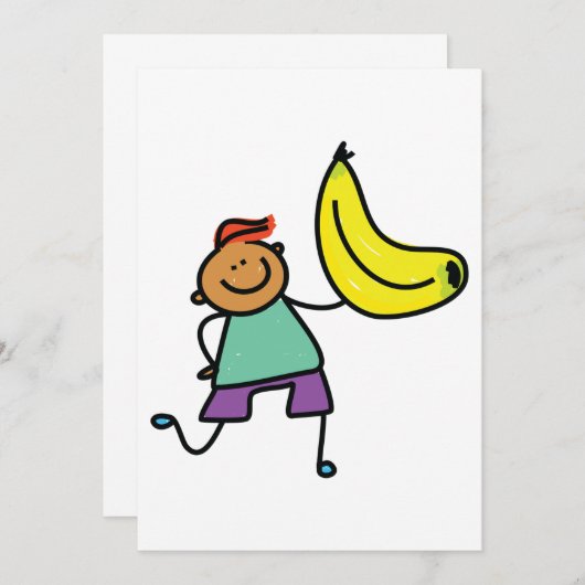 Spielvolles Kind hält große gelbe Banane Einladung (Vorne/Hinten)