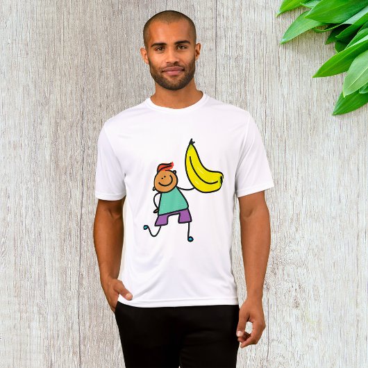 Spielvolles Kind hält große gelbe Banane T-Shirt