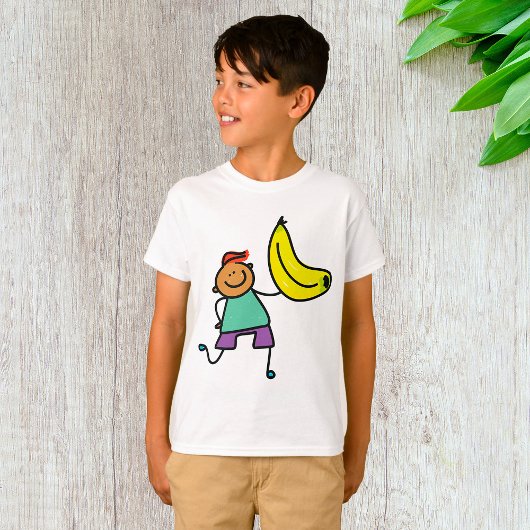 Spielvolles Kind hält große gelbe Banane T-Shirt