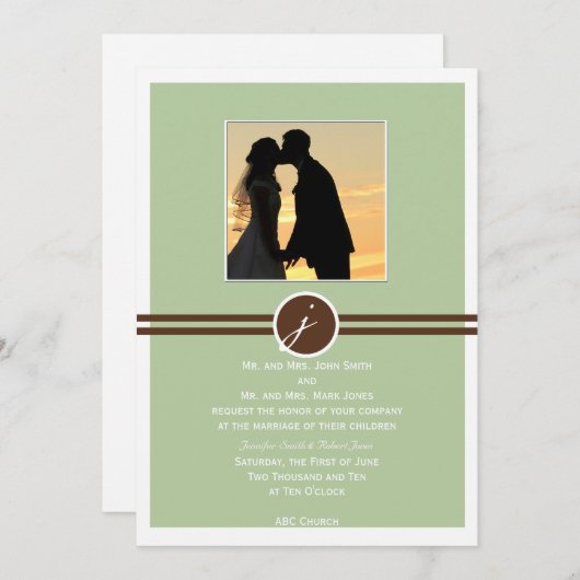 Spielvolles Monogramm in Sage Brown Einladung zur  (Vorne/Hinten)