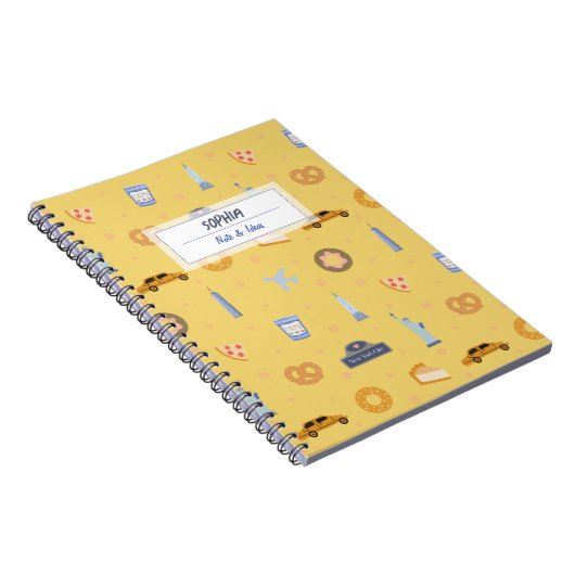 Spielvolles NYC Muster Yellow Name Spiral Notebook Notizblock (Rechte Seite)