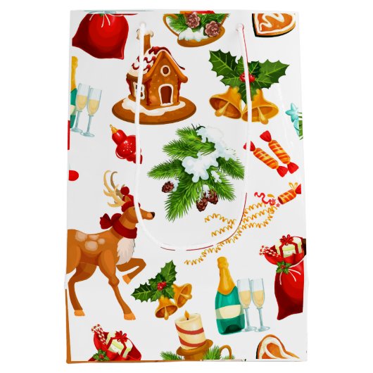 Spiely Story | Frohe Weihnachtsmuster Niedlich Mittlere Geschenktüte (Rückseite)